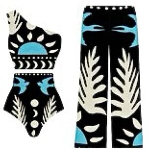 🆕Black & Blue Patterned Women's One Shoulder Sexy Swim Suit. Size XL. NWT.